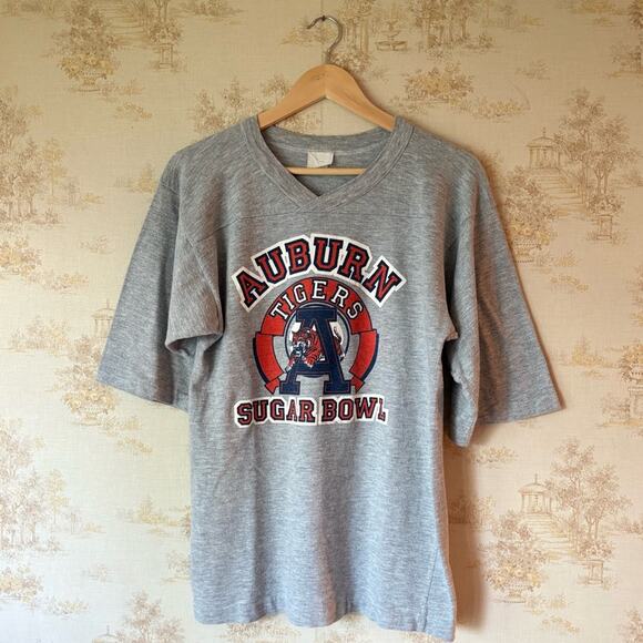 Vintage 80s Auburn University Tigers Sugar Bowl collegiate football raglan tee L - Picture 1 of 9